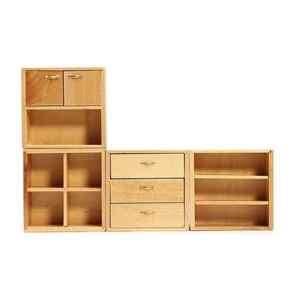 图片 1:12 Doll House Accessories Wood Furniture Cabinet Cupboard With 4 Sections