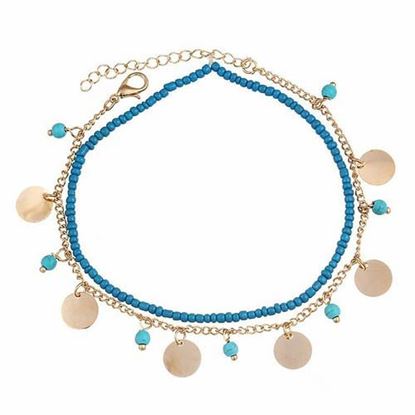 Picture of Summer Beach Multilayer Blue Bead Coin Pendant Ankle