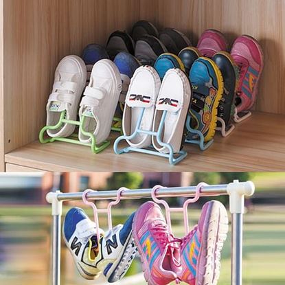 Picture of 2PCS/Set Multi-function Plastic Children Kids Shoes Hanging Storage Shelf Drying Rack Shoe Rack Stand Hanger Wardrobe Organizer