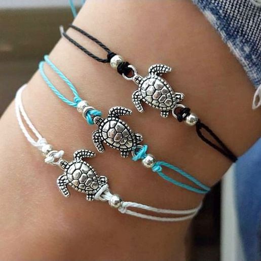 Picture of Bohemian Turtle Anklets Adjustable Wax Rope Black Blue White