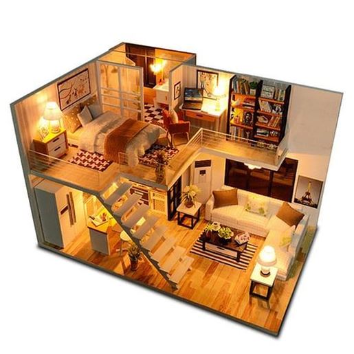 Picture of Loft Apartments Miniature Dollhouse Wooden Doll House Furniture LED Kit Christmas Birthday Gifts