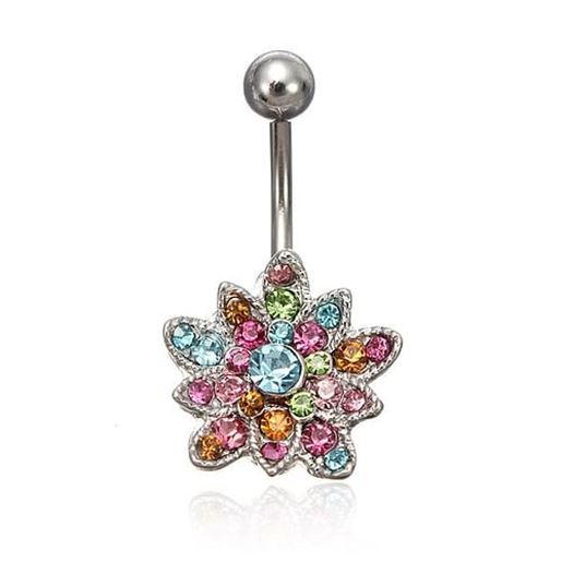 Picture of Crystal Flower Belly Button Piercing Navel Bar Body Jewelry