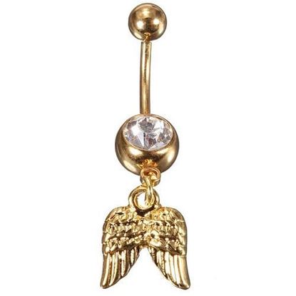 Picture of Golden Angel Wings Crystal Navel Belly Button Ring Body Piercing