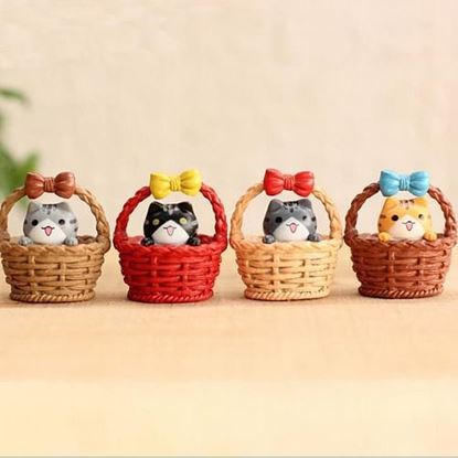 Picture of Cute Basket Cat Resin Handicraft Decoration