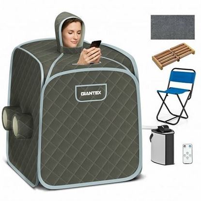 Picture of 800W 2 Person Portable Steam Sauna Tent SPA with Hat Side Holes 3L Steamer-Gray - Color: Gray