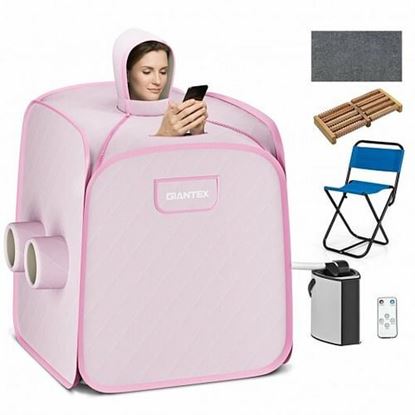 Picture of 800W 2 Person Portable Steam Sauna Tent SPA with Hat Side Holes 3L Steamer-Pink - Color: Pink