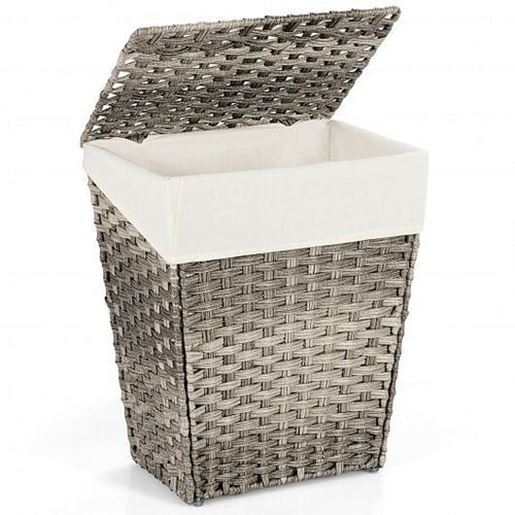 Picture of Foldable Handwoven Laundry Hamper with Removable Liner-Gray - Color: Gray