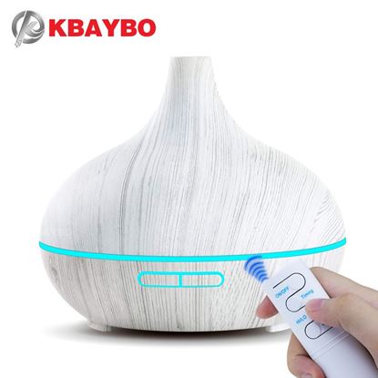 Picture of KBAYBO 550ml Ultrasonic Electric Air Humidifier Aroma Oil Diffuser White Wood Grain Remote Control 7 Colors LED Lights for Home