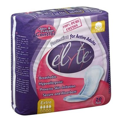 Picture of Elyte Light Cotton Incontinence Pads - Extra - 5 in x 13 in - 20 Pack