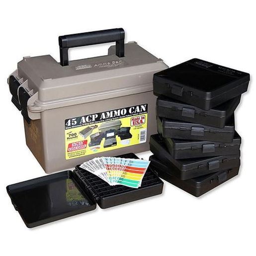 Picture of MTM 45 ACP Ammo Can for 700 rd.  Includes 7 each P-100-45's Dark Earth