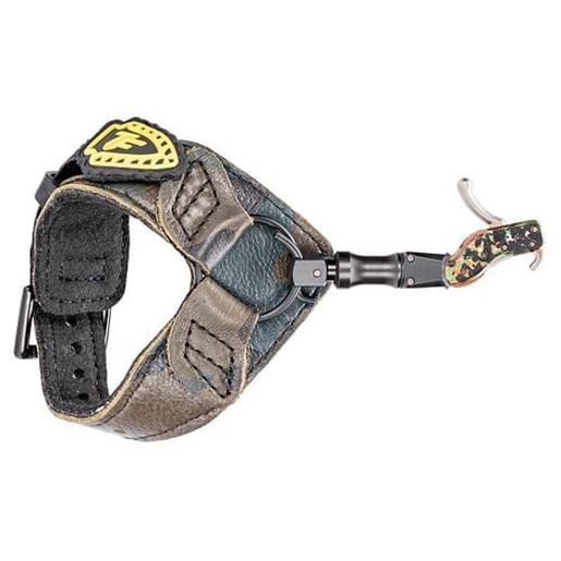 Picture of TruFire Hardcore Buckle Foldback Adjustable Archery Compound Bow Release - Camo Wrist Strap with Fol