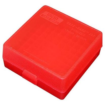 Picture of MTM Ammo Box 100 Round Flip Top For 22 Mag - 17 HMR Clear Red