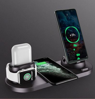 Picture of Color: Black, style: B - Wireless Charger Three-in-one For Apple Mobile Phone Bluetooth Headset Watch Desktop Multi-function Charger