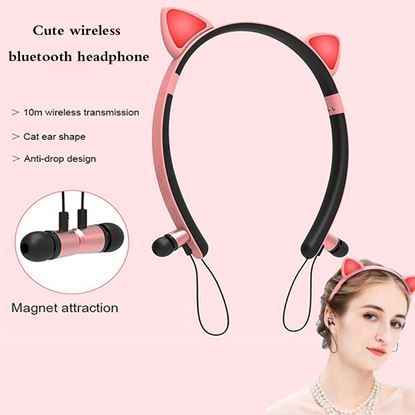 Picture of LED Glowing True Wireless Bluetooth Headphones Auriculares Cartoon Girl Headband Cat Ear Headset With Microphone For All Phones