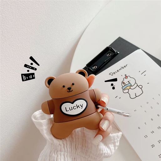 Picture of Color: Beige, style: Airpods1 generation - Fortune Cookie Bear Protective Case Bluetooth Wireless Earphone Case