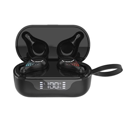 Picture of Color: Fabric black - Subwoofer 5.0 Single Binaural Bluetooth Headset Earbuds Touch LED Bluetooth Headset