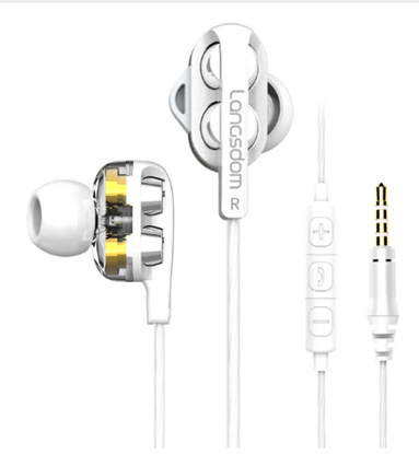 Picture of Lanston D4C new quad core dual moving coil eating chicken earphone ear heavy bass with wheat wire controlled mobile phone headset