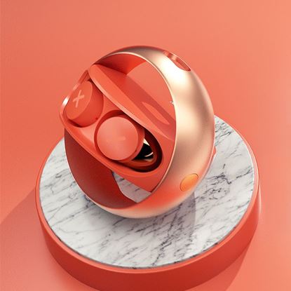 Picture of Color: Orange - Wireless Bluetooth5.0 Earphones Sport Headsets USB-C Case Single Mode Unique Star-Ring Design