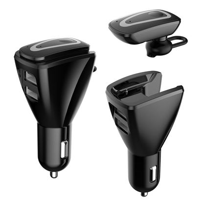 Picture of Car Bluetooth headset with dual USB charging compartment