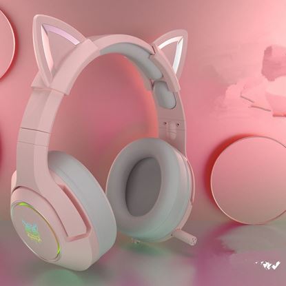 Picture of Color: As shown, Style: 1style - Pink wired earphone cute girl ECG gaming earphone