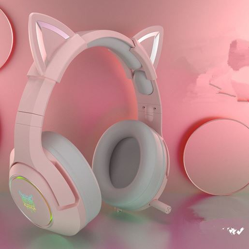 Picture of Color: As shown, Style: 1style - Pink wired earphone cute girl ECG gaming earphone