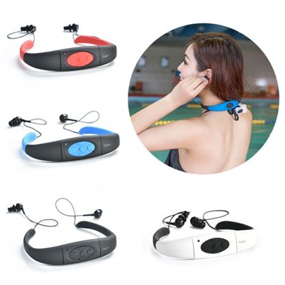 Picture of Color: Black Blue, Model: 4GB - Waterproof 8GB Sport MP3 Music Player Neckband Stereo Earphone Sweatproof Audio Headset with FM for Diving Swimming