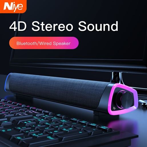 Picture of Color: Black, style: Ordinary - 4D Computer Speaker Bar Stereo Sound subwoofer Bluetooth Speaker For Macbook Laptop Notebook PC Music Player Wired Loudspeaker