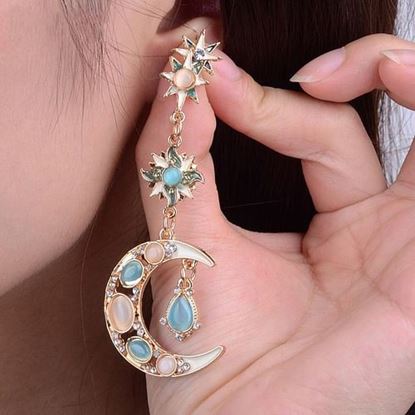 Picture of Asymmetric Opal Sun Moon Star Earrings