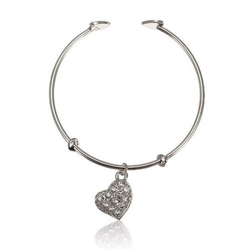 Picture of Crystal Heart Pendant Open Bangle Alloy Bracelet