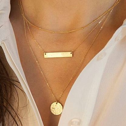 Picture of 3 Layers Bar Rounded Sequin Geometry Necklace