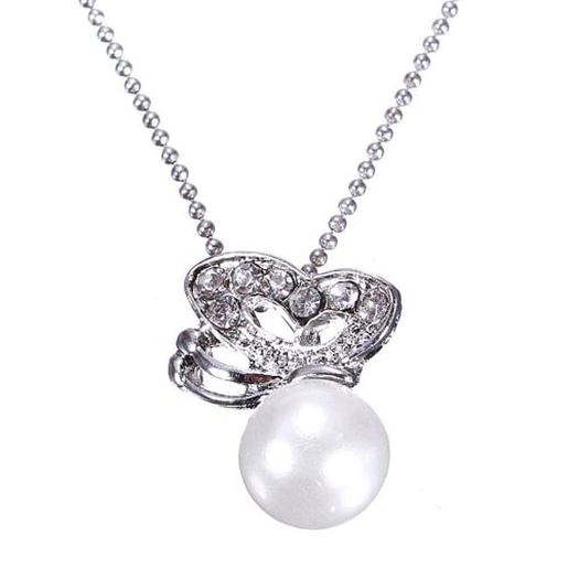 Picture of Butterfly Crystal Pearl Pendant Chain Necklace