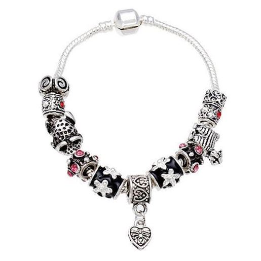 Picture of Tibetan Glass Beads 925 Silver Plated Heart Bracelet