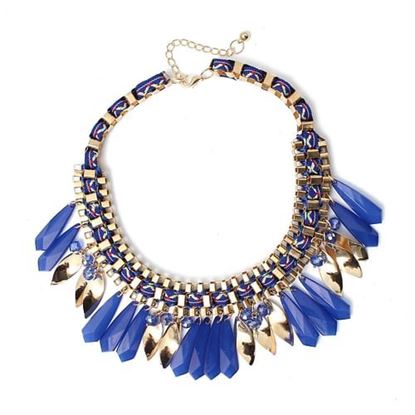 Picture of Weaving Metal Crystal Tassel Statement Necklace