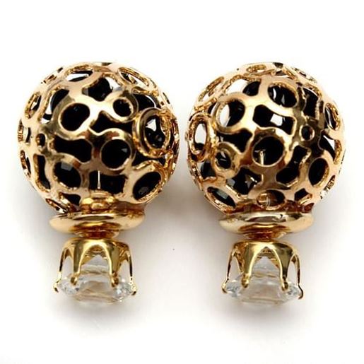 Picture of Double Ball Hollow Crystal Ear Studs