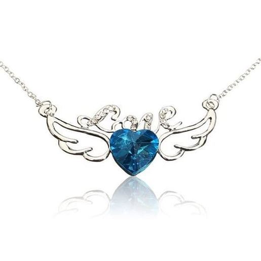 Picture of Love Letter Heart Crystal Angel Wings Pendant Necklace