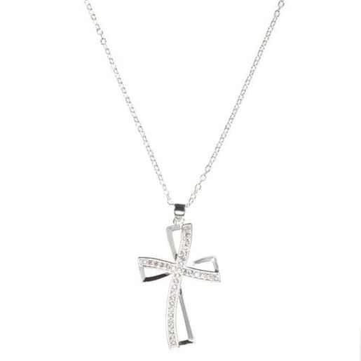 Picture of Silver Hollow Cross Crystal Necklace