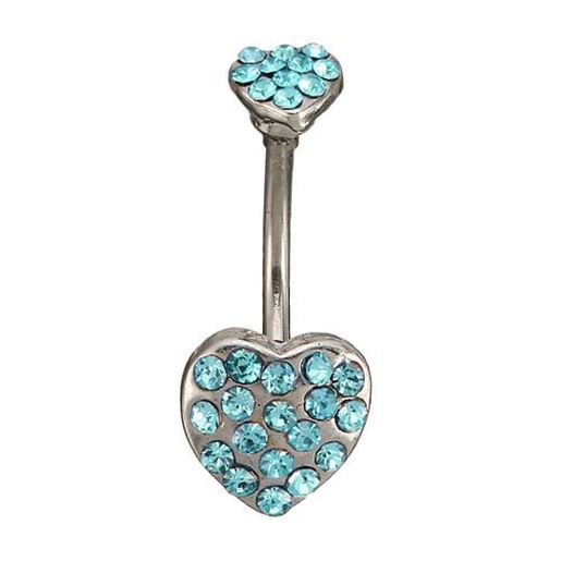 Picture of Navel Ring Crystal Heart Belly Navel Bar Piercing Ring