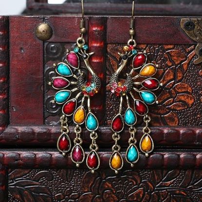 Picture of Ethnic Peacock Crystal Tassel Earrings