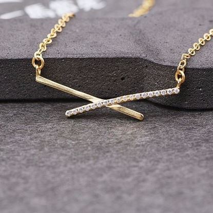 Picture of S925 Silver Zircon Intersect Clavicle Necklace