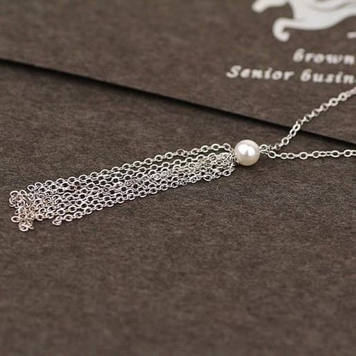 Picture of S925 Silver Tassel Pearl Clavicle Necklace