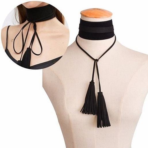 Picture of Casual Wide Velvet Collar Handmade Tassel Necklace