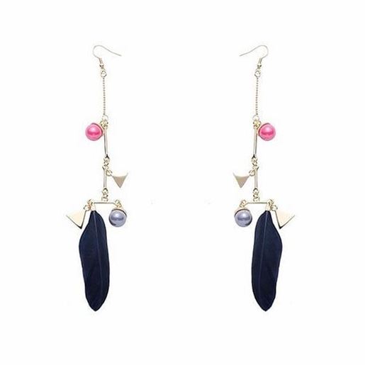 Picture of Balancing Style Simple Feather Triangle Pearl Tassel Long Earrings