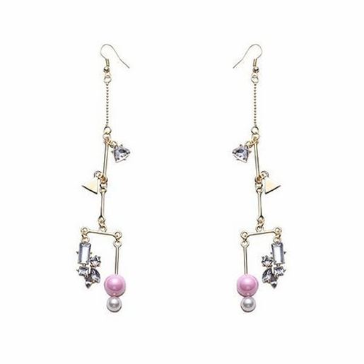 Picture of Balancing Style Vintage Long Tassel Geometry Pearl Rhinestone Earrings