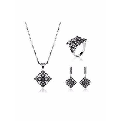 Picture of Geometry Jewelry Set Alloy Rhinestone Square Necklace Earrings Kit