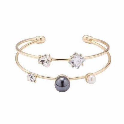 Picture of Balancing Style Geometry Rhinestone Pearl Bracelet Alloy Double Layer Brecelet