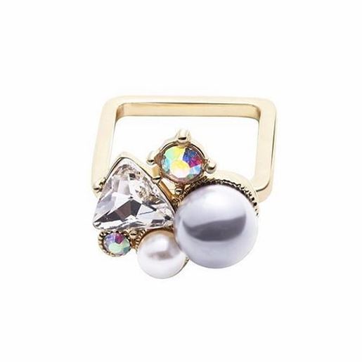 Picture of Balancing Style Alloy Ring Simple Rainbow Rhinestone Black Pearl Ring