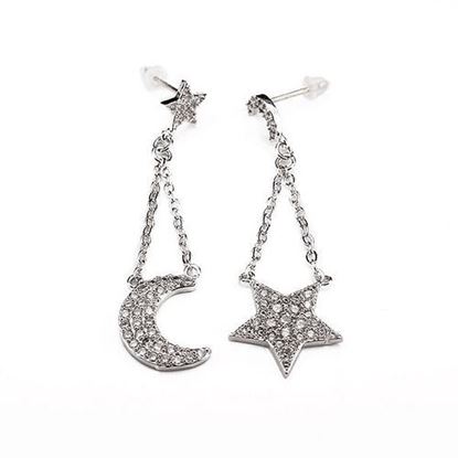 Picture of Simple Women Earrings Alloy Rhinestone Star Moon Tassel Earrings