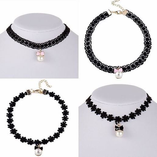 Picture of Sweet Necklace Alloy Bow Lace Pearl Necklace