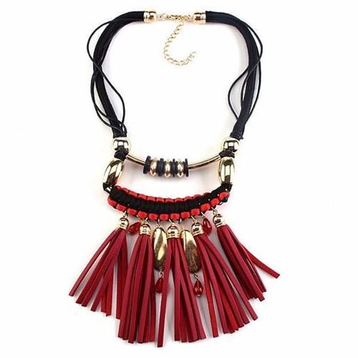 Picture of Vintage Tassel Necklace Leather Beads Tassel Necklace for Women