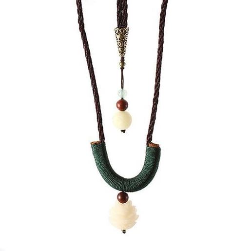 Picture of Ethnic Style Jewelry Vintage Dongling Jade Bodhi Lotus Woven Necklace